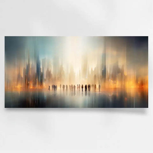 Faszinierendes Panoramabild: Surreale Stadtlandschaft in Orange und Blau entdecken! - posterfolio.de