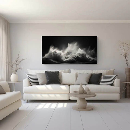 Kraftvolle Panoramabilder kaufen: Stürmische Meereswellen in Schwarzweiß - posterfolio.de