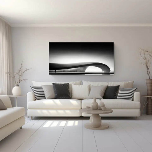 Erlebe die zeitlose Eleganz eines modernen Architekturmeisterwerks mit unserem exklusiven Panoramabild - posterfolio.de