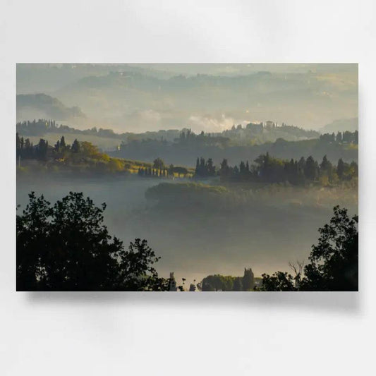 Toskana Wandbild: Sanfte Hügel und Nebelmorgen bei San Gimignano - posterfolio.de
