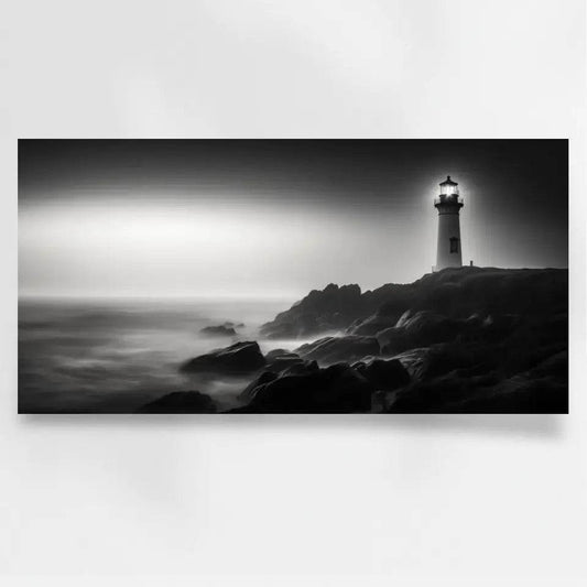 Panorama Wandbild: Zeitloser Leuchtturm an einem ruhigen Meer - posterfolio.de