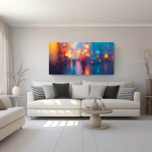 Panorama Wandbild: Nächtliche Stadtlichter in surrealem Glanz - posterfolio.de