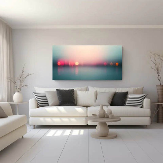 Panorama Wandbild: Stadtlichter im Wasser bei Dämmerung - posterfolio.de