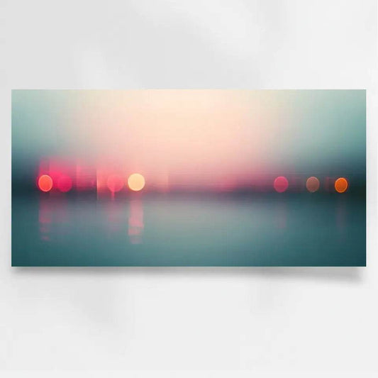 Panorama Wandbild: Stadtlichter im Wasser bei Dämmerung - posterfolio.de