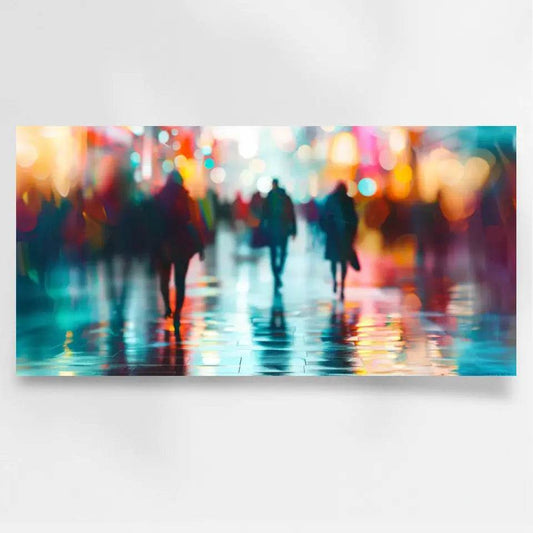 Dynamische Stadtlichter: Panorama Wandbild mit nächtlicher Straßenszene - posterfolio.de