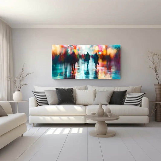 Dynamische Stadtlichter: Panorama Wandbild mit nächtlicher Straßenszene - posterfolio.de