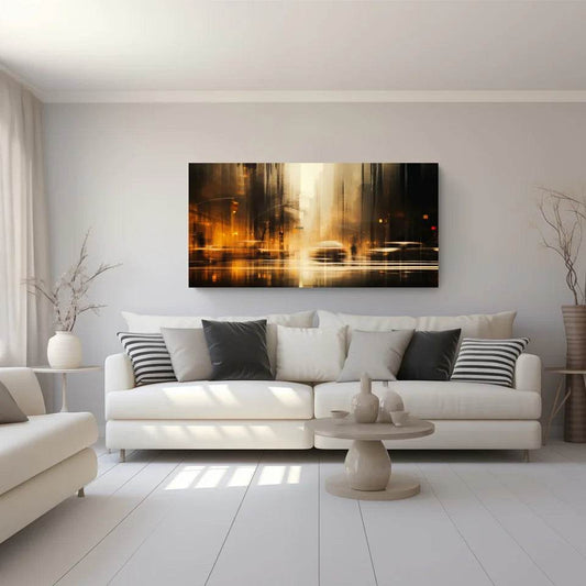 Abstrakte Stadtszene im Regen: Einzigartige Panoramabilder für dein Zuhause! - posterfolio.de