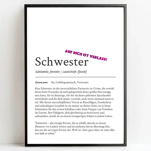 Definition Poster Schwester: Ein einzigartiges, personalisiertes Poster - posterfolio.de