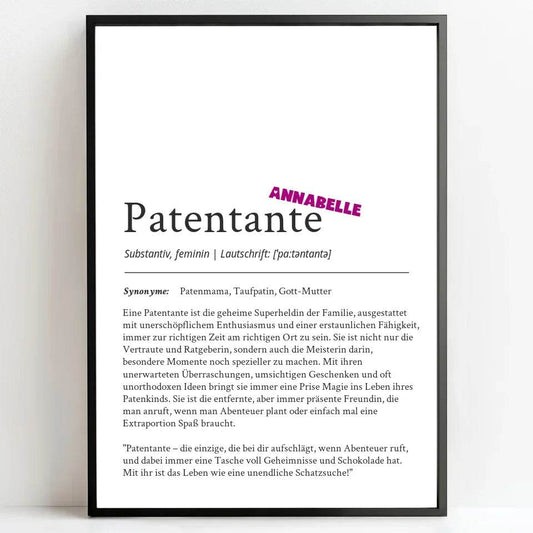 Definition Poster Patentante: Ein liebevolles personalisiertes Geschenk - posterfolio.de