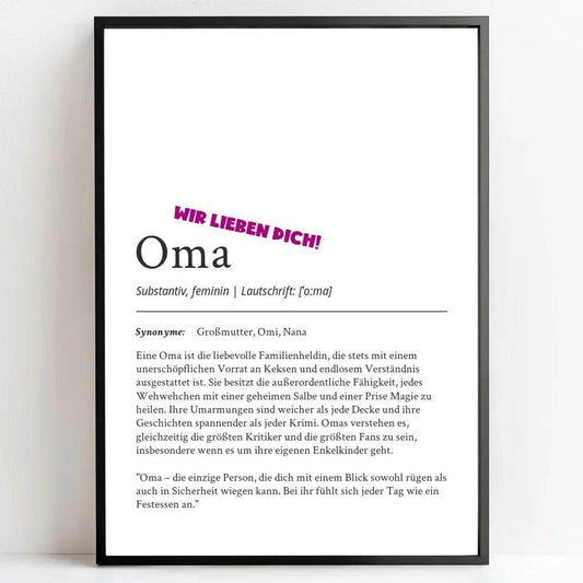 Definition Poster Oma: Dein liebevolles personalisiertes Geschenk - posterfolio.de
