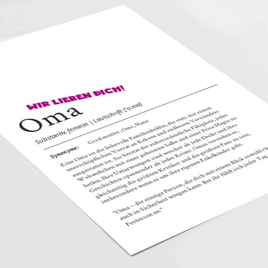Definition Poster Oma: Dein liebevolles personalisiertes Geschenk - posterfolio.de