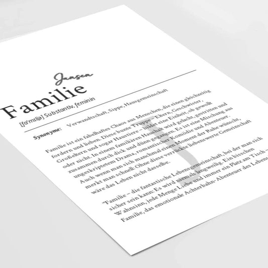 Definition Poster Familie: Dein personalisiertes Geschenk für die Liebsten - posterfolio.de