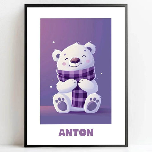 Fröhlicher Eisbär: Dein personalisiertes Poster für winterliche Gemütlichkeit! - posterfolio.de