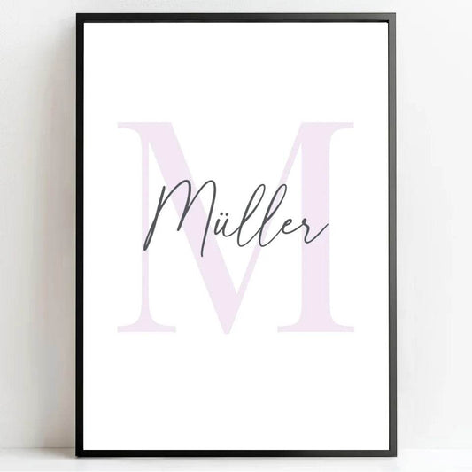 Einzigartiges Familienposter: zarte Initialen in sanften Pastelltönen - posterfolio.de