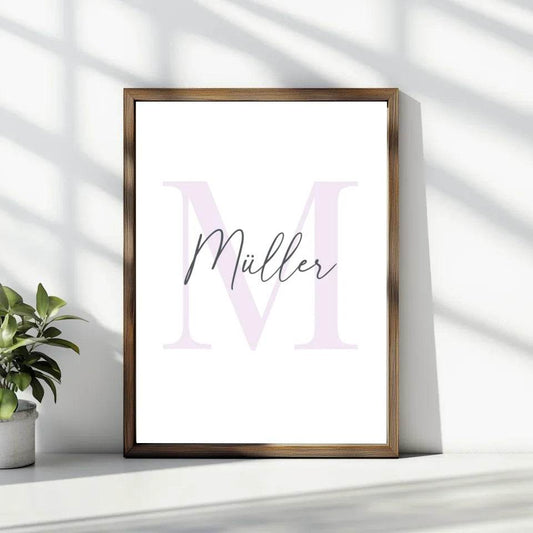 Einzigartiges Familienposter: zarte Initialen in sanften Pastelltönen - posterfolio.de