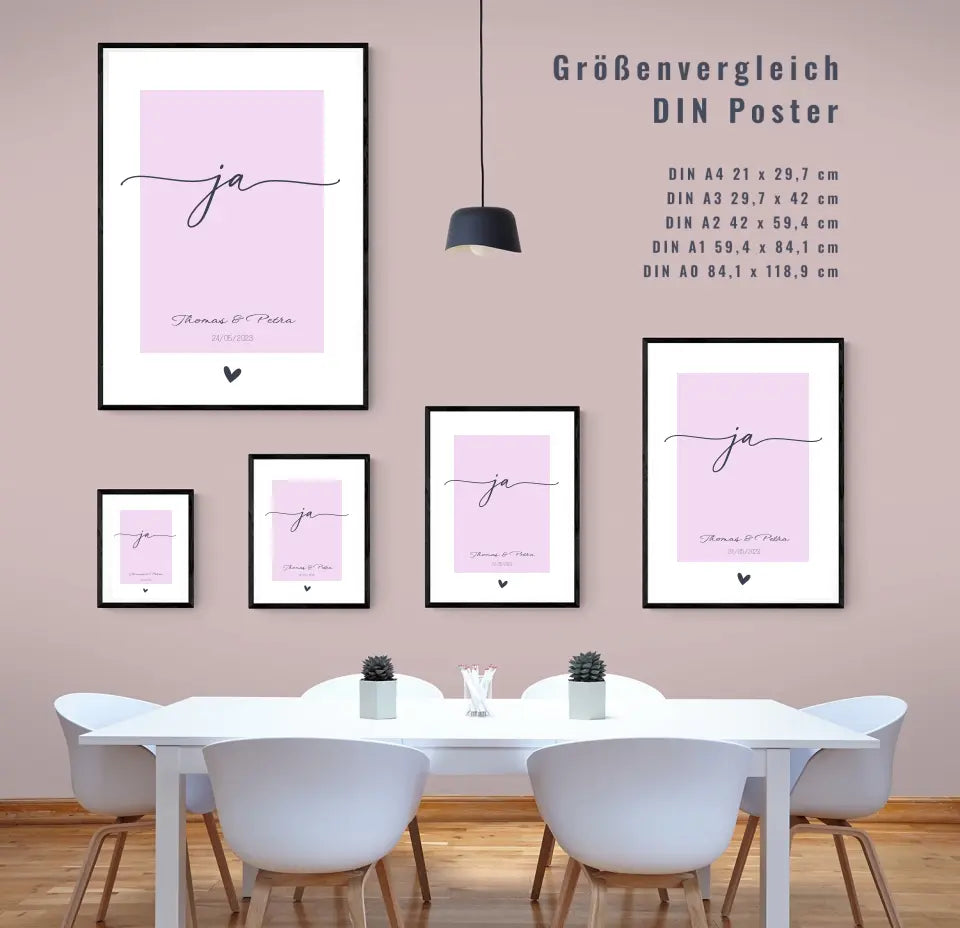 'ja' zur Hochzeit - dein personalisiertes Poster: Unvergessliche Erinnerungen mit Namen und Datum festhalten