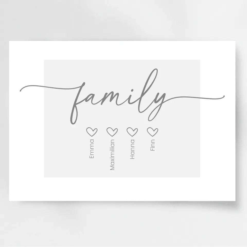 Einzigartiges Familienposter: Personalisiertes Geschenk mit vier Namen und liebevollen Details