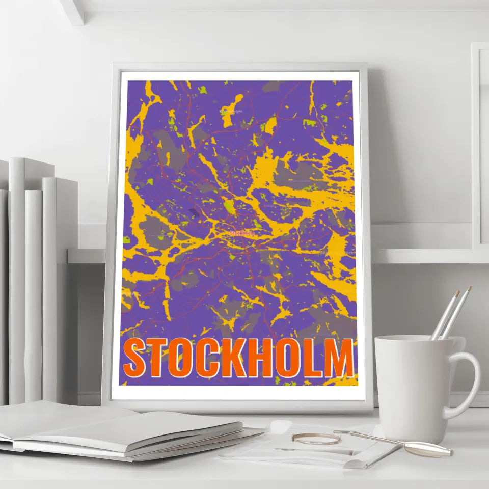 Kreiere deine persönliche Landkarte: Personalisiertes Poster im Stockholm Pop Punk Style!