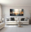 Surreales Panoramabild: Stadtlandschaft mit Silhouettenfiguren - posterfolio.de