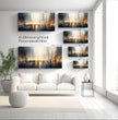 Surreales Panoramabild: Stadtlandschaft mit Silhouettenfiguren - posterfolio.de