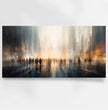 Surreales Panoramabild: Stadtlandschaft mit Silhouettenfiguren - posterfolio.de