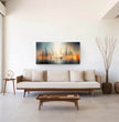 Faszinierendes Panoramabild: Surreale Stadtlandschaft in Orange und Blau entdecken! - posterfolio.de