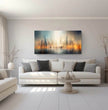 Faszinierendes Panoramabild: Surreale Stadtlandschaft in Orange und Blau entdecken! - posterfolio.de