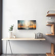 Faszinierendes Panoramabild: Surreale Stadtlandschaft in Orange und Blau entdecken! - posterfolio.de