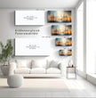 Faszinierendes Panoramabild: Surreale Stadtlandschaft in Orange und Blau entdecken! - posterfolio.de