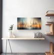 Faszinierendes Panoramabild: Surreale Stadtlandschaft in Orange und Blau entdecken! - posterfolio.de