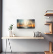 Faszinierendes Panoramabild: Surreale Stadtlandschaft in Orange und Blau entdecken! - posterfolio.de