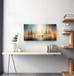 Faszinierendes Panoramabild: Surreale Stadtlandschaft in Orange und Blau entdecken! - posterfolio.de