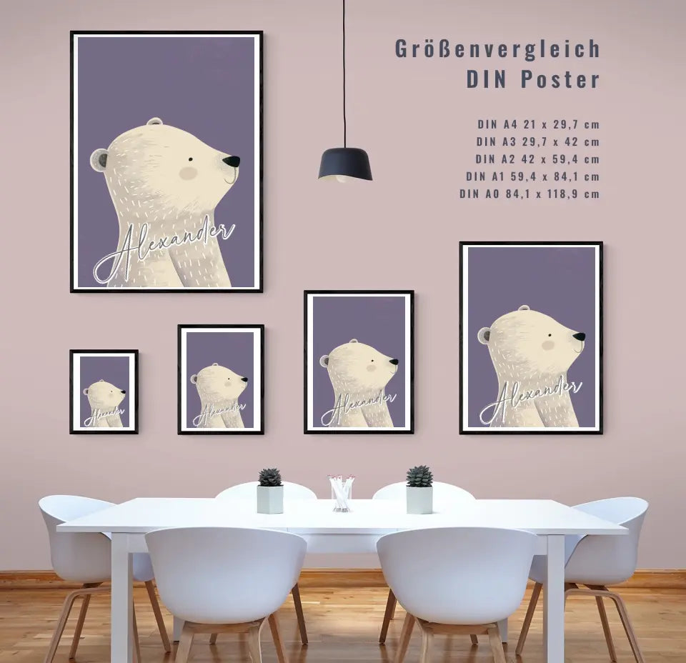 Fröhlicher Eisbär: Dein personalisiertes Poster fürs Kinderzimmer!