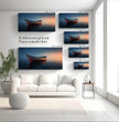Panorama Wandbild: Einsames Boot im Sonnenuntergang - posterfolio.de