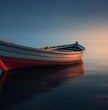 Panorama Wandbild: Einsames Boot im Sonnenuntergang - posterfolio.de
