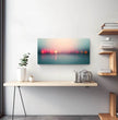 Panorama Wandbild: Stadtlichter im Wasser bei Dämmerung - posterfolio.de