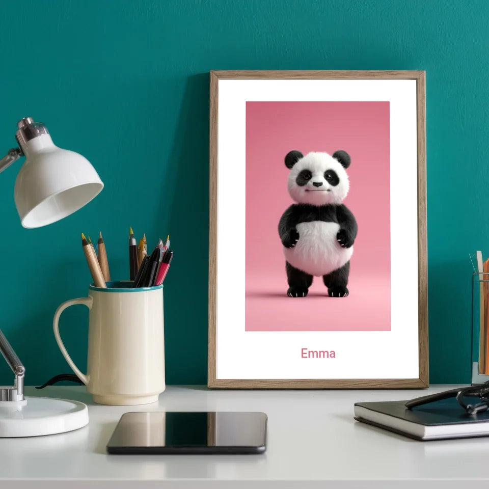 Fröhlicher Panda: Dein personalisiertes Poster für strahlende Kinderzimmer!