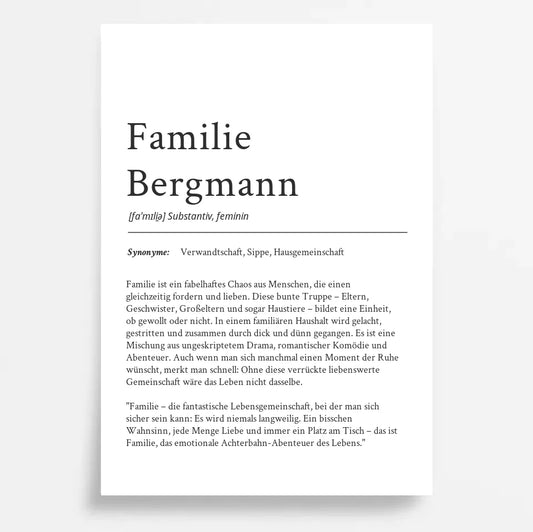 Familienname Definition Poster: Personalisiertes Geschenk für deine Familie