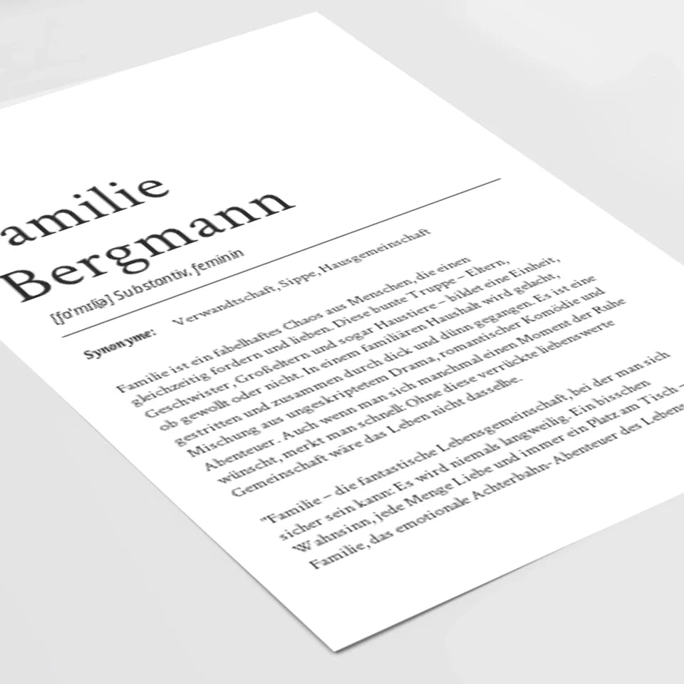 Familienname Definition Poster: Personalisiertes Geschenk für deine Familie