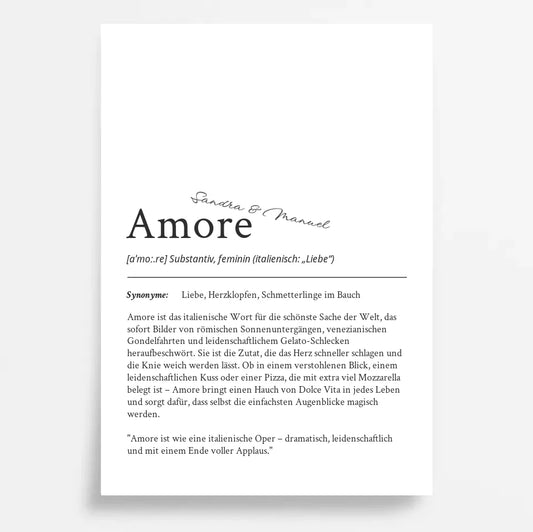 Amore Definition Poster: Dein personalisiertes Geschenk der Liebe