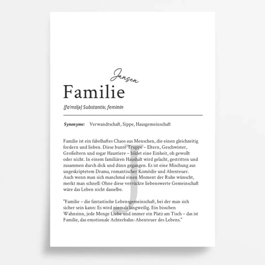 Definition Poster Familie: Dein personalisiertes Geschenk für die Liebsten