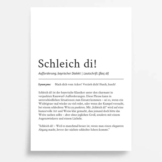 Bayrisches "Schleich di" Definition Poster: Dein personalisiertes Geschenk