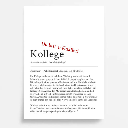 Dein personalisiertes Definition Poster "Kollege": Individuell & Einzigartig