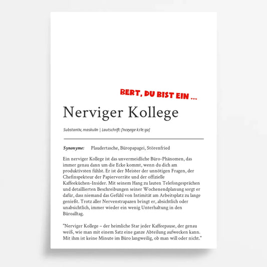 Dein personalisiertes Definition Poster "Nerviger Kollege": Humorvoll & Einzigartig