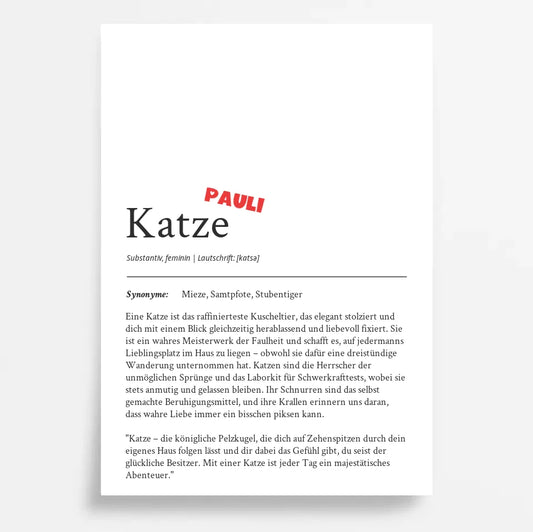 Definition Poster "Katze": Dein liebevolles Katzenposter