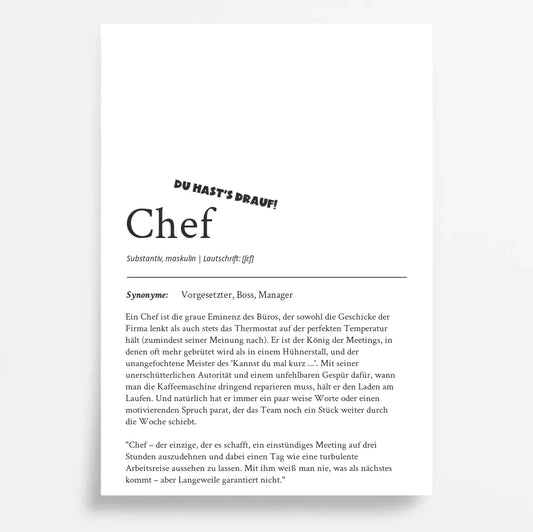 Dein personalisiertes Definition Poster "Chef": Einzigartig & Wertschätzend