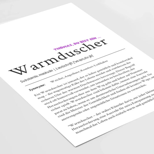 Definition Poster Warmduscher: Ein einzigartiges, personalisiertes Poster