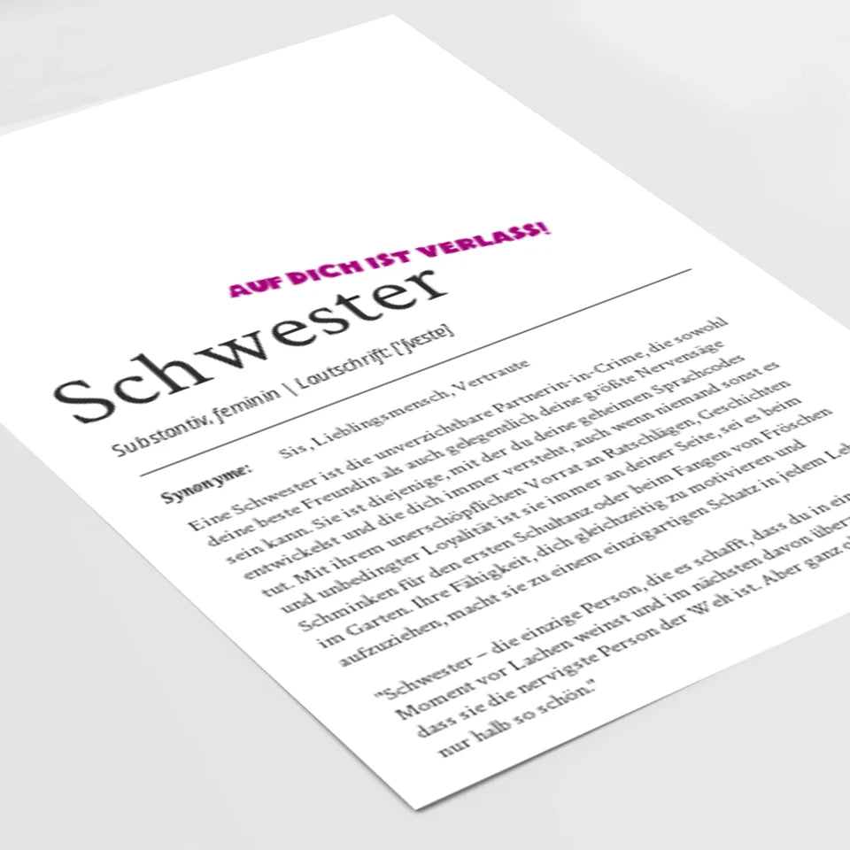 Definition Poster Schwester: Ein einzigartiges, personalisiertes Poster