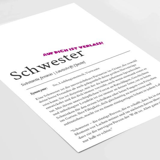 Definition Poster Schwester: Ein einzigartiges, personalisiertes Poster