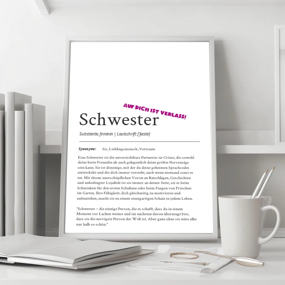 Definition Poster Schwester: Ein einzigartiges, personalisiertes Poster